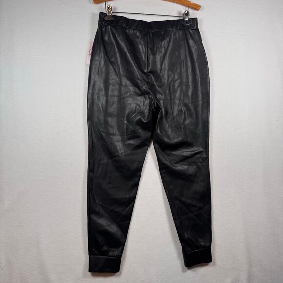 NWT Juicy Couture Faux Leather Black Joggers Elastic Waist Large Sporty Casual - Picture 5 of 12